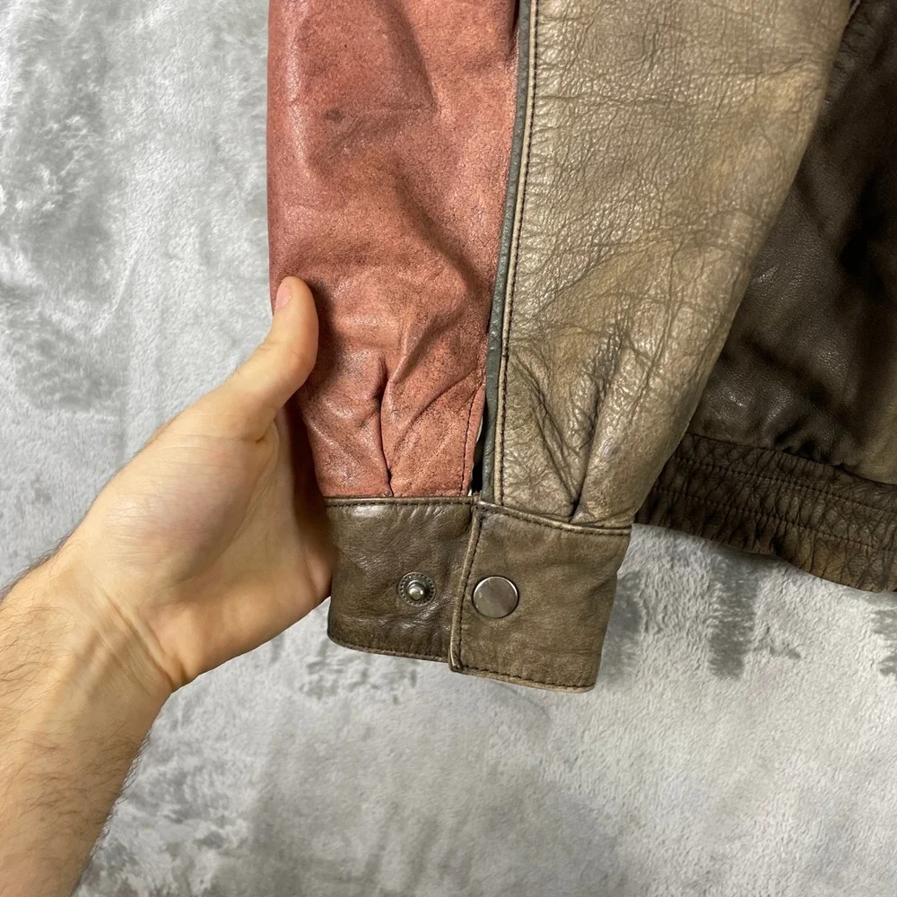 Vintage 80s Adidas Leather Jacket Mens L Brown Airborne Squad 1943 Bomber